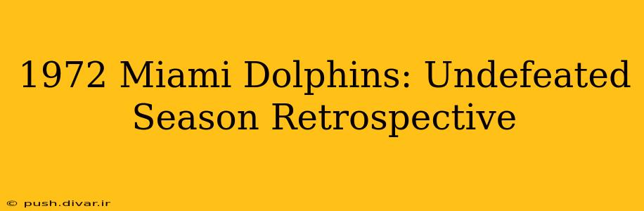 1972 Miami Dolphins: Undefeated Season Retrospective