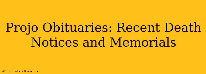 Projo Obituaries: Recent Death Notices and Memorials